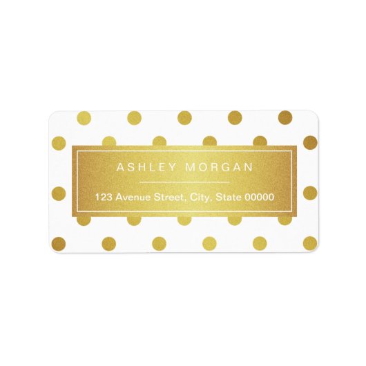 エレガント シック ホワイト ゴールド グリッター ポルカドット ラベル (正面)