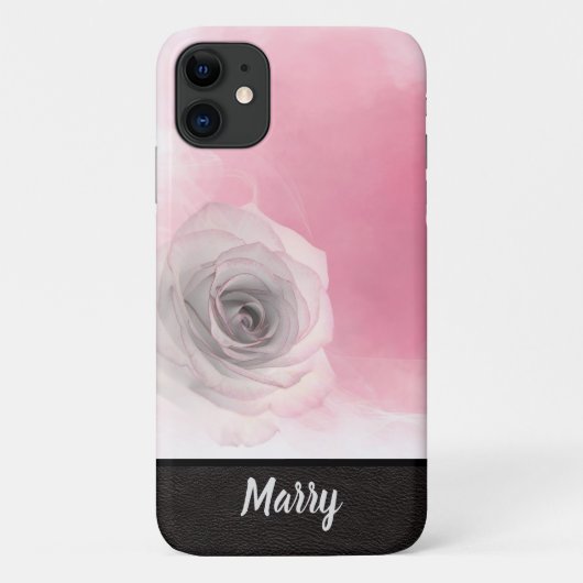 エレガント シック モノグラム 名前 おしゃれ ピンクのバラ Case-Mate iPhoneケース (裏面)