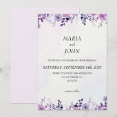 エレガント シック ロマンティック ミニマル クラシック パープル 招待状 (正面/裏面)