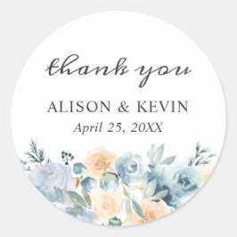 エレガント シック ヴァニラ ブルー フラワー 感謝 ラウンドシール