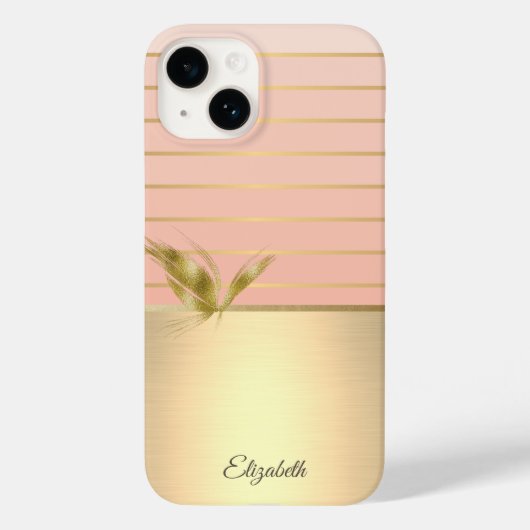 エレガント シック 蝶 ゴールド ストライプ Case-Mate iPhoneケース (裏面)