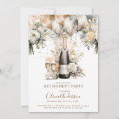 エレガント シック 退職パーティー | シャンパン風船 招待状 (正面)