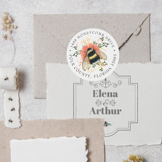 エレガント シトラス ボタニカル バンブル ビー | 住所 ラウンドシール