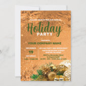 エレガント シャイニー ゴールド グリッター コーポレート ホリデー パーティー 招待状 (正面)