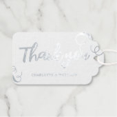 エレガント シャイニー シルバー ウェディング  ホイル ギフト タグ (正面 (横))