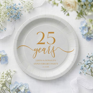 エレガント シャンパン 25周年 結婚記念日 ペーパープレート