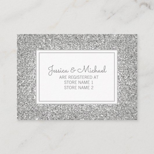 エレガント シルバー グリッター ウェディング レジストリー エンクロージャーカード (正面)