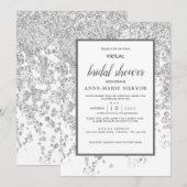 エレガント シルバー グリッター スパーク バーチャル ブライダル シャワー 招待状 (正面/裏面)