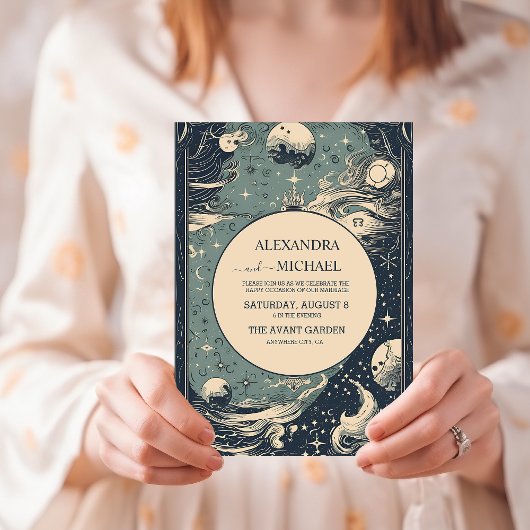 エレガント シルバー ブルー タロット ウェディング 招待状