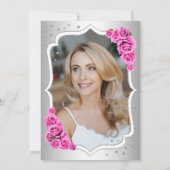 エレガント シルバー ホワイト ピンク フォト 50歳の誕生日 招待状 (裏面)