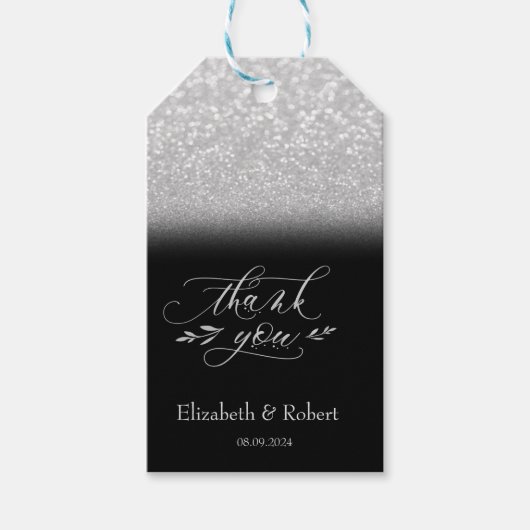 エレガント シルバー ボケ ブラック ありがとう カード ギフトタグ (正面)