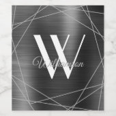 エレガント シルバー メタリック モノグラム ジオメトリック ネーム ワインラベル (シングルラベル)