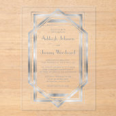 エレガント シルバー ヴィンテージ 1920年代 デコ ウェディング アクリル招待状 (正面)