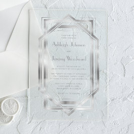 エレガント シルバー ヴィンテージ 1920年代 デコ ウェディング アクリル招待状