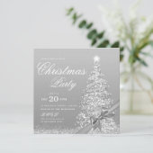エレガント シルバー 冬 クリスマスツリー リボン 招待状 (スタンド正面)