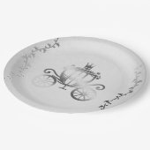 エレガント シルバー 馬車 白い 絵本のような ロイヤル ペーパープレート (アングル)