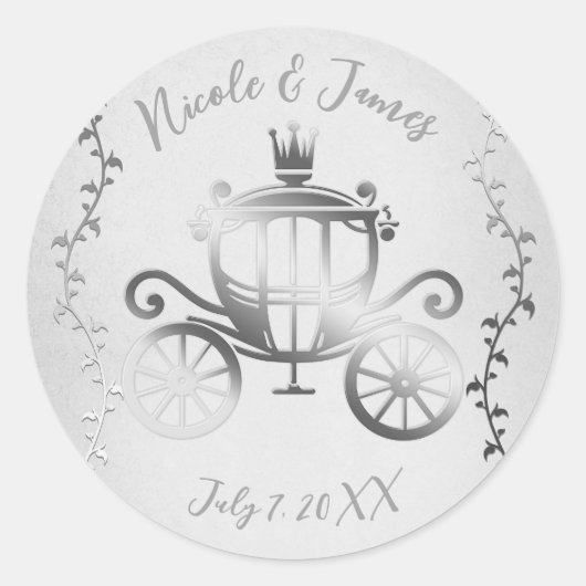 エレガント シルバー 馬車 白い 絵本のような ロイヤル ラウンドシール (正面)