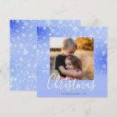 エレガント シンプルな雪の紫の楽しいクリスマス フォト シーズンカード (正面/裏面)