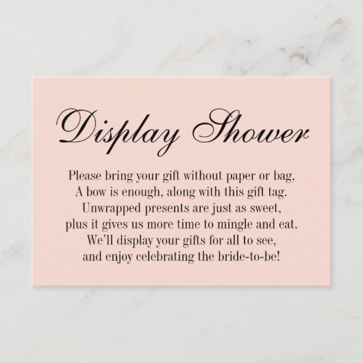 エレガント、シンプルラップなしブライダルシャワー、赤面ピンク エンクロージャーカード (正面)