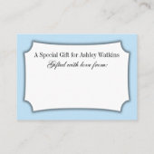 エレガント、シンプルラップなし赤ちゃんシャワー、赤ちゃんブルー エンクロージャーカード (裏面)