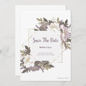 エレガント&シンプル薄紫フラワーは日付カードを保存 招待状 (正面/裏面)