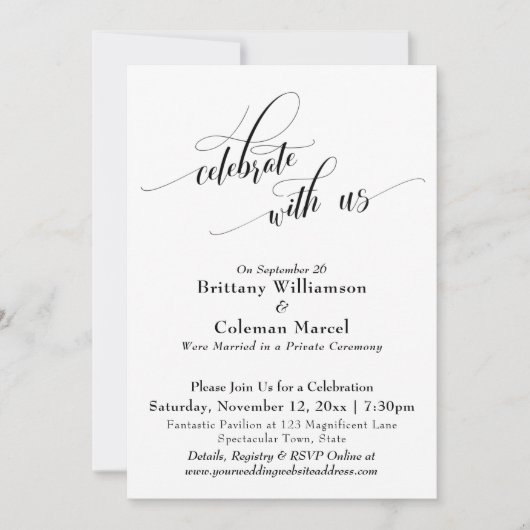 エレガント シンプル お祝いに 黒と白 招待状 (正面)