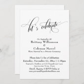 エレガント シンプル お祝い 黒と白 招待状 (正面/裏面)