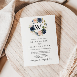 エレガント シンプル ウィンター フローラル モノグラム ウェディング 招待状