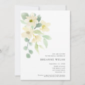 エレガント シンプル ウォーターカラー グリーンの花のブライダルシャワー 招待状 (正面)