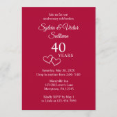 エレガント シンプル カスタム ルビー 40周年パーティー 招待状 (正面)