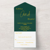 エレガント シンプル グリーン アンド ゴールド モダン チック ウェディング オールインワン招待状 (内側)
