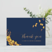 エレガント シンプル ゴールド フラワー ネイビー ブルー サンキューカード (スタンド正面)