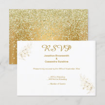 エレガント シンプル ゴールド リーフ ゴールド クリスタル リバース RSVP
