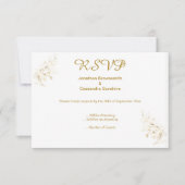 エレガント シンプル ゴールド リーフ ゴールド クリスタル 逆 RSVP 招待状 (正面)