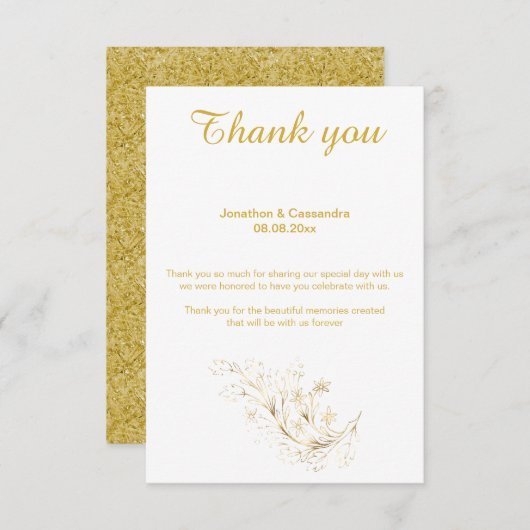 エレガント シンプル ゴールド リーフ リバース ゴールド サンクス 招待状 (正面/裏面)