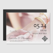 エレガント シンプル スクリプト フォト ウェディング セーブ ザ デート マグネット招待状 (正面/裏面)