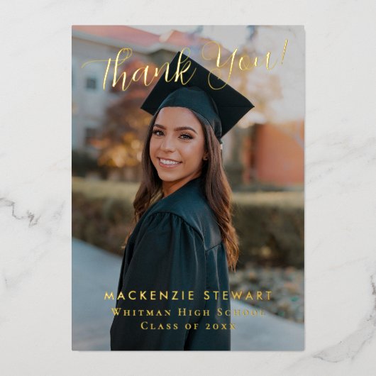 エレガント シンプル スクリプト フォト フォイル ありがとう カード (正面)