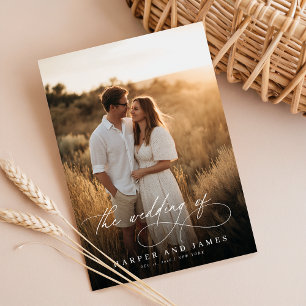 エレガント シンプル スクリプト QR コード フォト バジェット ウェディング 招待状