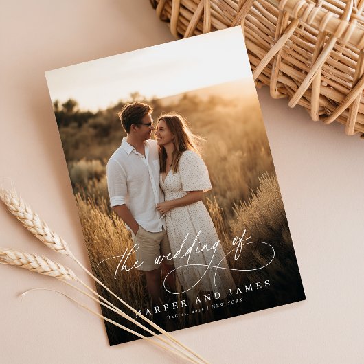 エレガント シンプル スクリプト QR コード フォト バジェット ウェディング 招待状