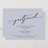 エレガント シンプル ダスティーブルー 延期 ウェディングカード 招待状 (正面/裏面)