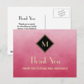 エレガント シンプル ピンク ゴールド モノグラム ありがとうございます ポストカード (正面/裏面)