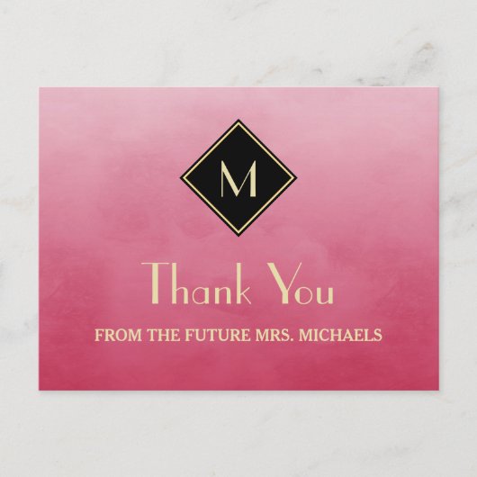 エレガント シンプル ピンク ゴールド モノグラム ありがとうございます ポストカード (正面)