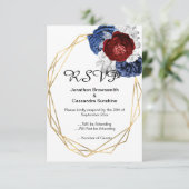 エレガント シンプル フラワーナビー レッド ゴールド RSVP 招待状 (スタンド正面)