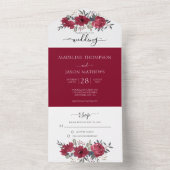 エレガント シンプル フラワーバーガンディ オールインワン ウェディング オールインワン招待状 (内側)
