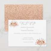 エレガント シンプル フラワープリント オレンジグリッター RSVP 招待状 (正面/裏面)