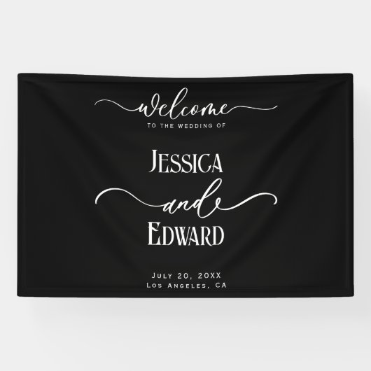 エレガント シンプル ブラック ホワイト モダン ミニマル スクリプト 横断幕 (横)