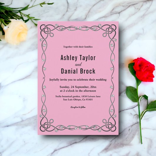 エレガント シンプル ブラッシュピンク モダン フラワー ウェディング 招待状