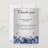 エレガント シンプル ブルー フラワー シルバー サンクス カード (正面)