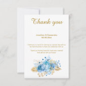 エレガント シンプル ブルー 花柄 ゴールド リバース サンクスユー 招待状 (正面)
