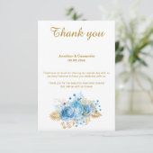 エレガント シンプル ブルー 花柄 ゴールド リバース サンクスユー 招待状 (スタンド正面)